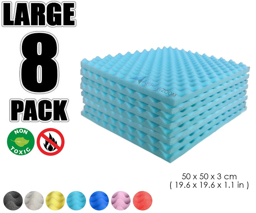 New 8 Pcs Bundle Egg Crate Convoluted Acoustic Tile Panels Sound Absorption Studio Soundproof Foam 8 Colors KK1052 Baby Blue / 50 X 50 X 3 cm (19.7 X 19.7 X 1.1 in)