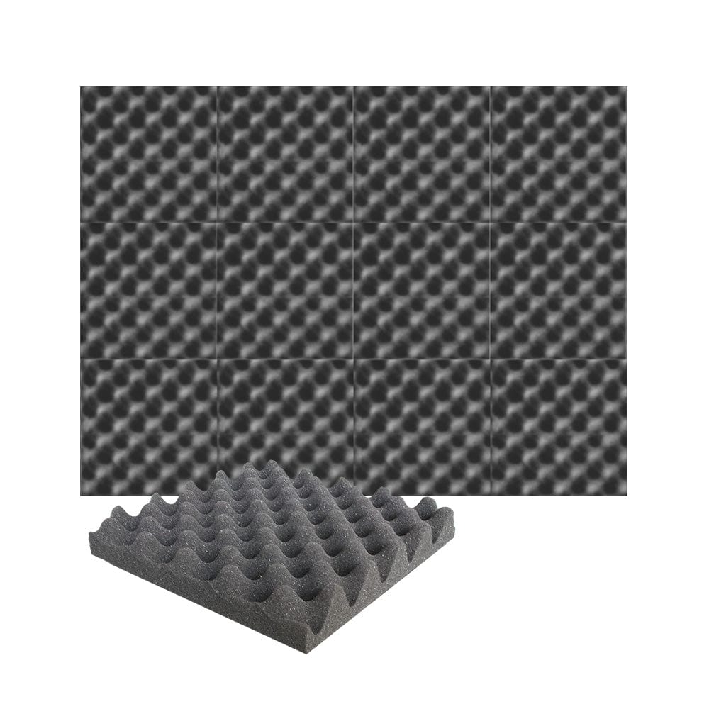 Arrowzoom Acoustic Eggcrate Foam - Solid Colors - KK1052 Black / 12 Pieces - 25 x 25 x 3 cm / 10x10x2 in