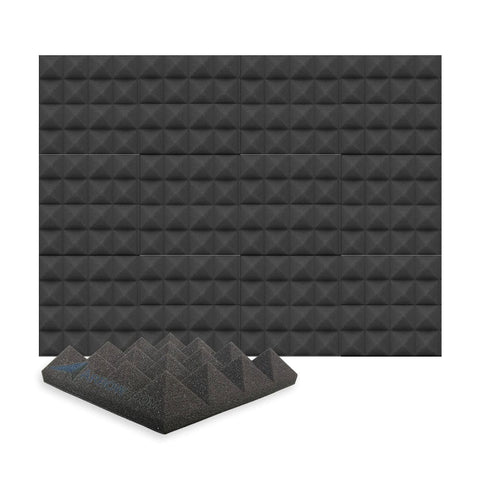 Arrowzoom Acoustic Pyramid Foam Series - Solid Colors - KK1034 Black / 12 Pieces - 25 x 25 x 5 cm/ 10 x 10 x 2in