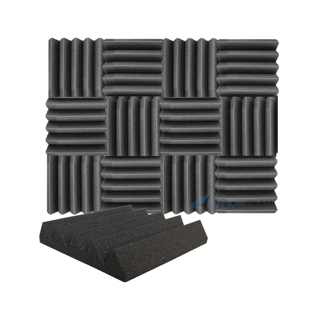 Arrowzoom Acoustic Wedge Tiles Foam - Solid Colors - KK1134 Black / 12 Pieces - 25 x 25 x 5 cm / 10 x 10 x 2in