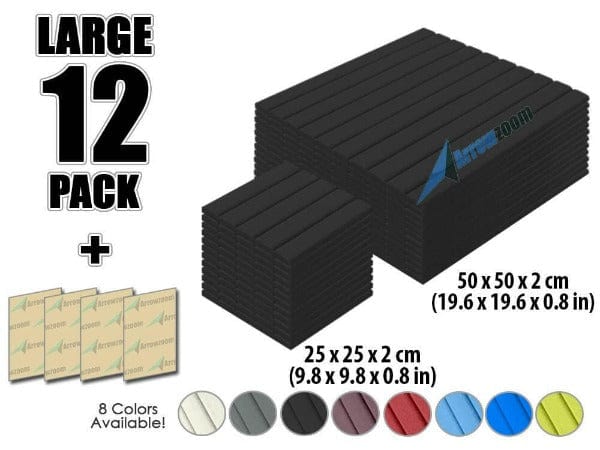 Arrowzoom Acoustic Flat Wedge Foam - Solid Colors - KK1035 Black / 12 PIECES - 50 X 50 X 2 CM