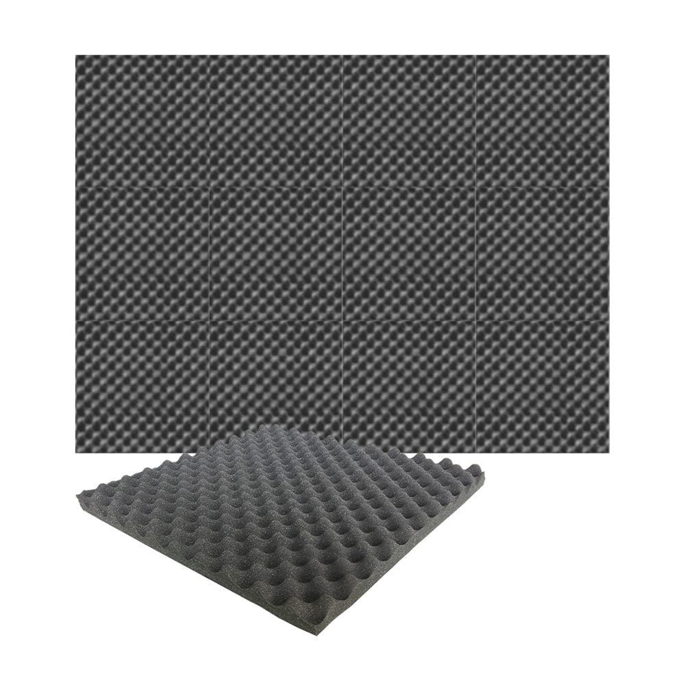 Arrowzoom Acoustic Eggcrate Foam - Solid Colors - KK1052 Black / 12 Pieces - 50 x 50 x 3 cm/ 20x20x2 in
