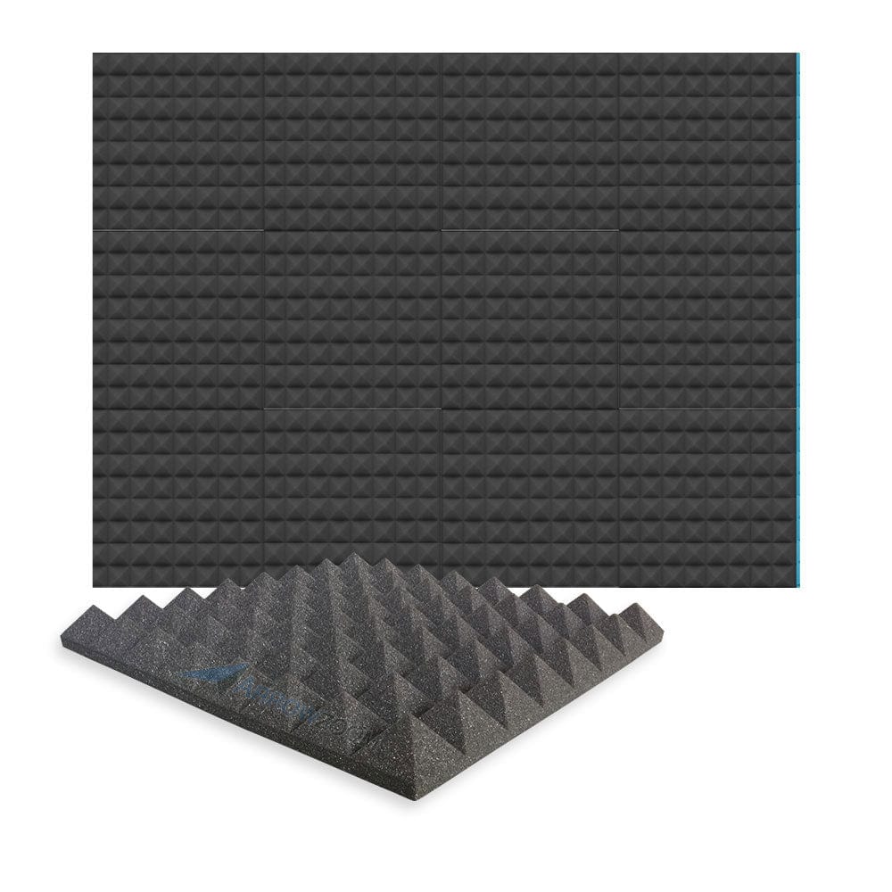 Arrowzoom Acoustic Pyramid Foam Series - Solid Colors - KK1034 Black / 12 Pieces - 50 x 50 x 5 cm / 20 x 20 x 2 in