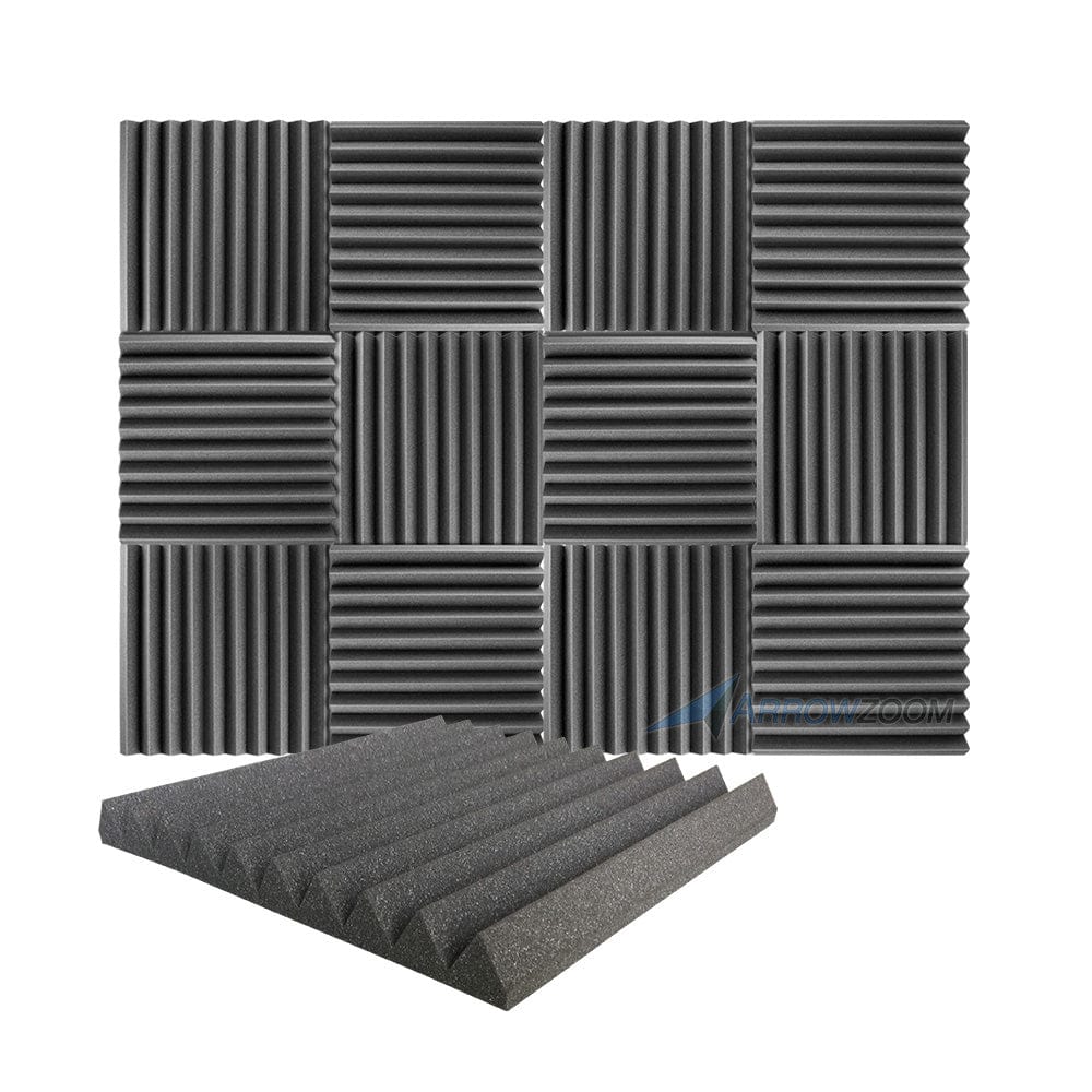 Arrowzoom Acoustic Wedge Tiles Foam - Solid Colors - KK1134 Black / 12 Pieces - 50 x 50 x 5 cm / 20 x 20 x 2 in
