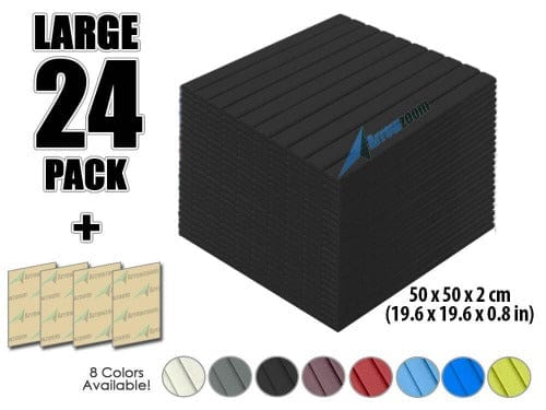 Arrowzoom Acoustic Flat Wedge Foam - Solid Colors - KK1035 Black / 24 PIECES - 50 X 50 X 2 CM