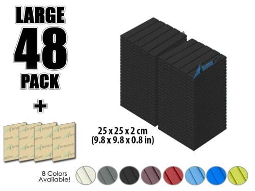 Arrowzoom Acoustic Flat Wedge Foam - Solid Colors - KK1035 Black / 48 PIECES - 25 X 25 X 2 CM
