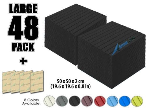 Arrowzoom Acoustic Flat Wedge Foam - Solid Colors - KK1035 Black / 48 PIECES - 50 X 50 X 2 CM