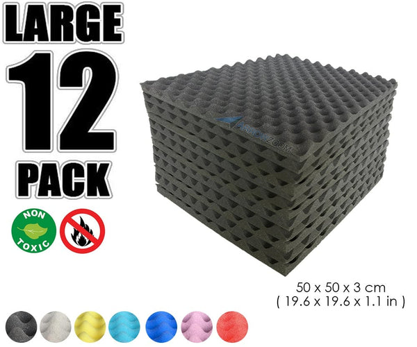 New 12 Pcs Bundle Egg Crate Convoluted Acoustic Tile Panels Sound Absorption Studio Soundproof Foam KK1052 Black / 50 X 50 X 3 cm (19.6 X 19.6 X 1.1 in)