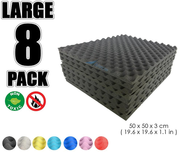 New 8 Pcs Bundle Egg Crate Convoluted Acoustic Tile Panels Sound Absorption Studio Soundproof Foam 8 Colors KK1052 Black / 50 X 50 X 3 cm (19.7 X 19.7 X 1.1 in)