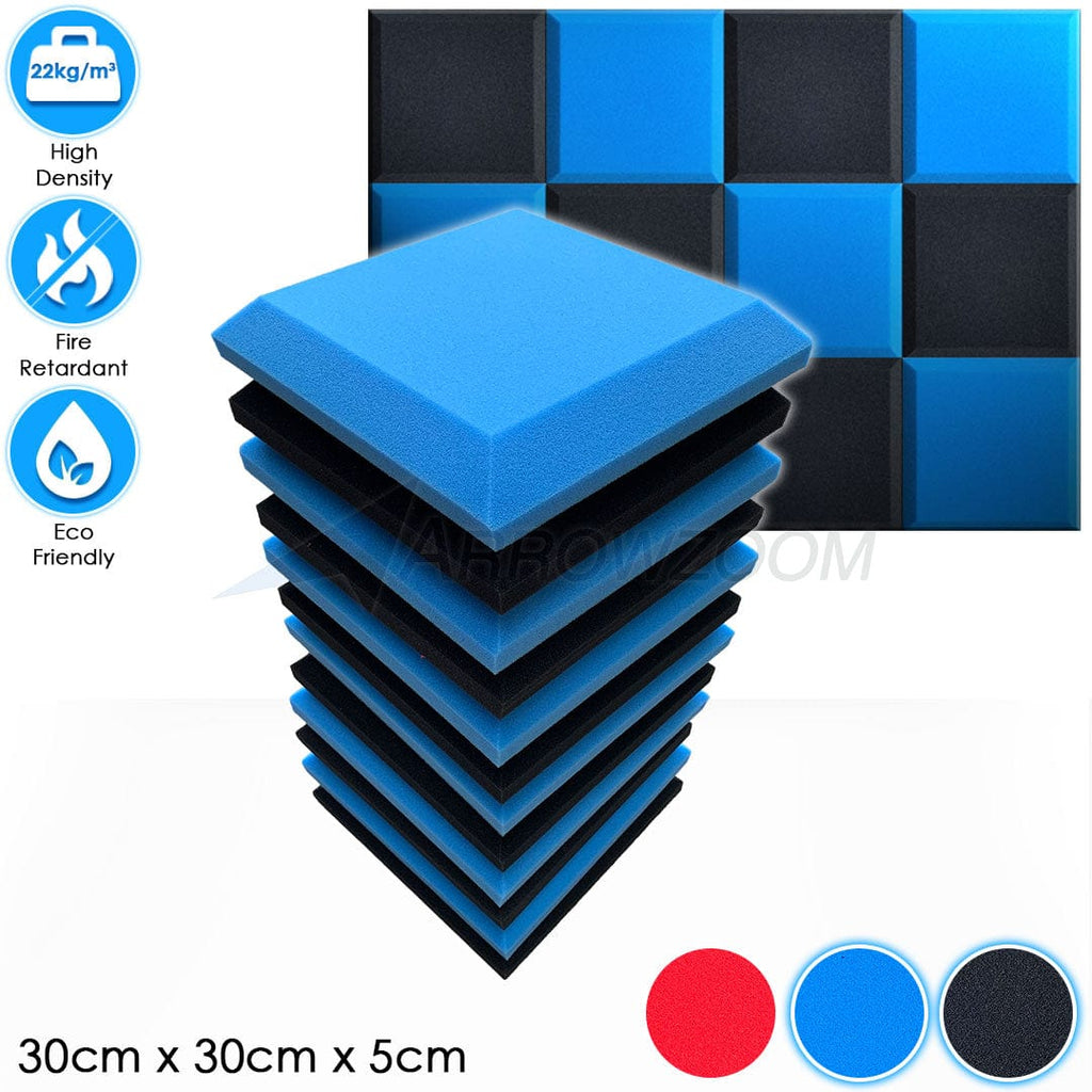 Arrowzoom™ PRO Series Soundproof Foam - Flat Bevel Pro - KK1196 Black & Blue / 12 pieces