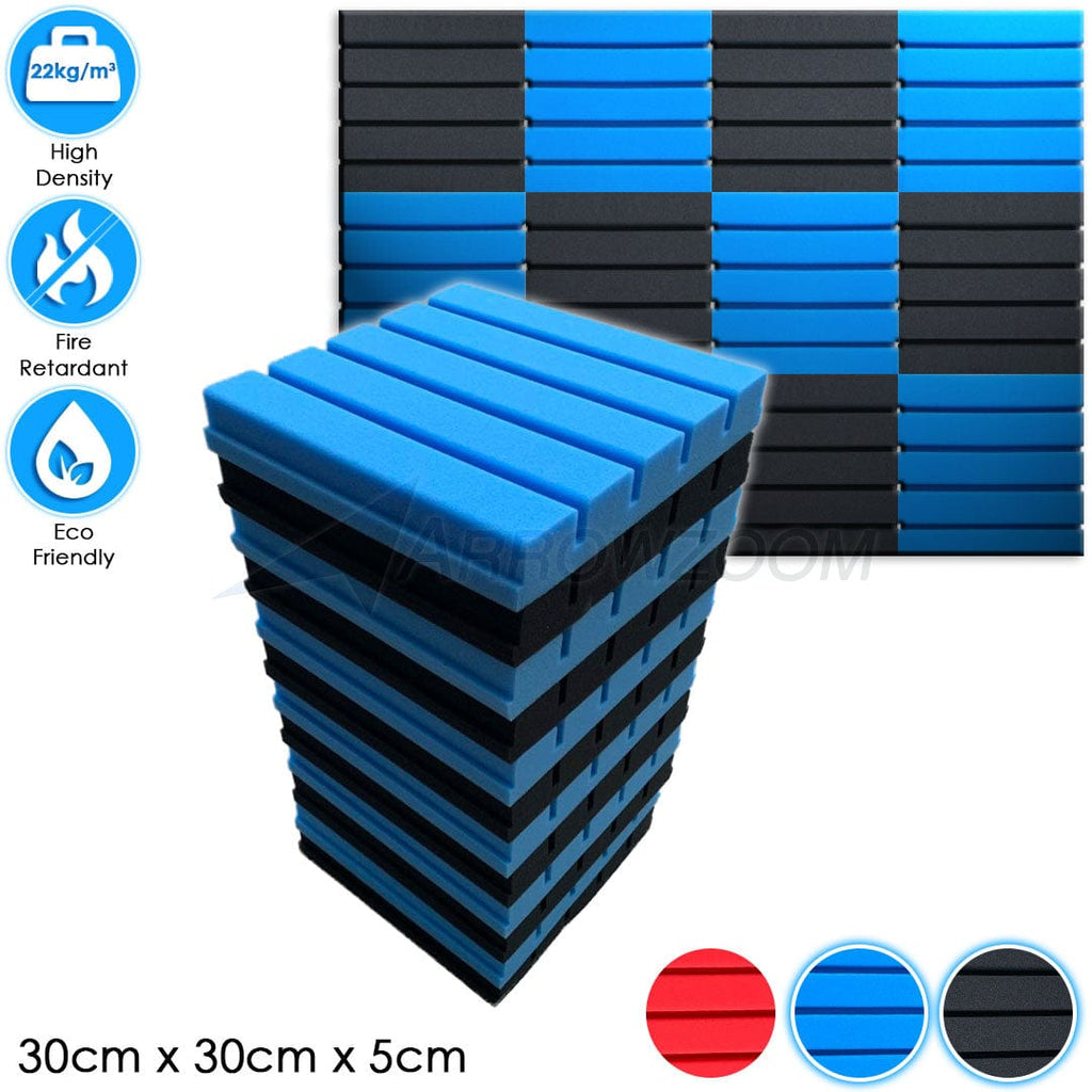 Arrowzoom™ PRO Series Soundproof Foam - Flat Wedge Pro - KK1198 Black & Blue / 12 pieces