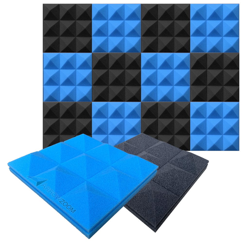 Arrowzoom™ PRO Series Soundproof Foam - Pyramid Plus - KK1194 Black & Blue / 12 pieces