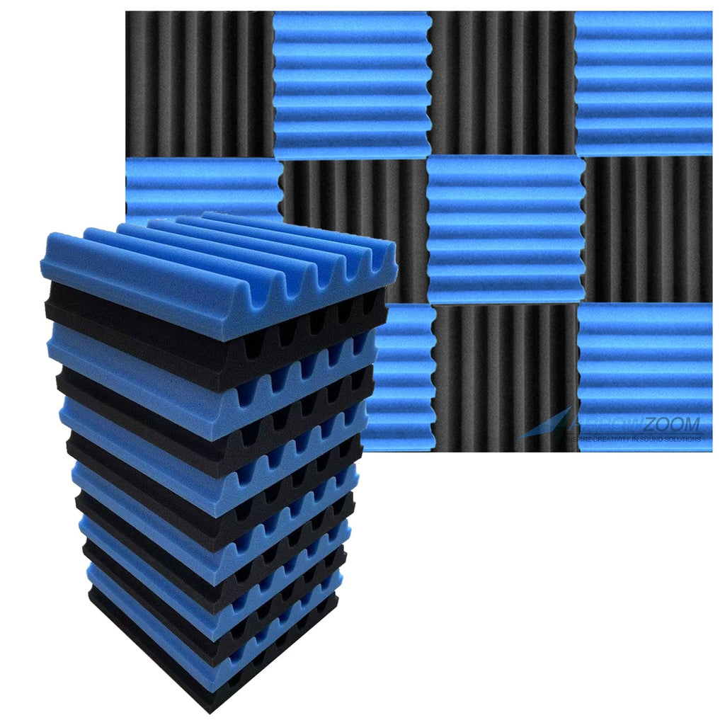 Arrowzoom™ PRO Series Soundproof Foam - Sea Wave Pro - KK1242 Black & Blue / 12 pieces