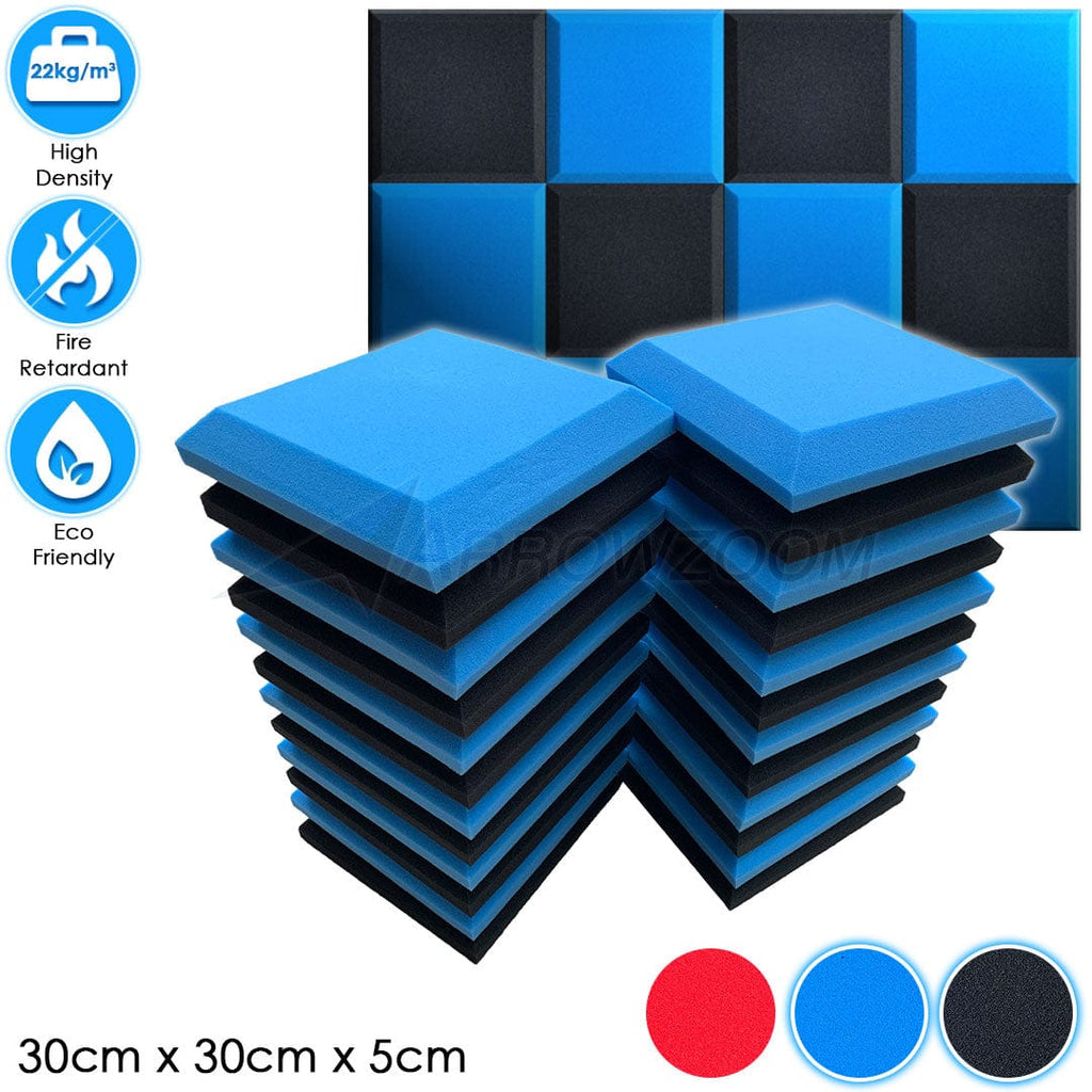 Arrowzoom™ PRO Series Soundproof Foam - Flat Bevel Pro - KK1196 Black & Blue / 24 pieces