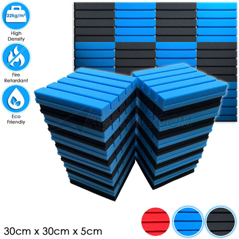 Arrowzoom™ PRO Series Soundproof Foam - Flat Wedge Pro - KK1198 Black & Blue / 24 pieces