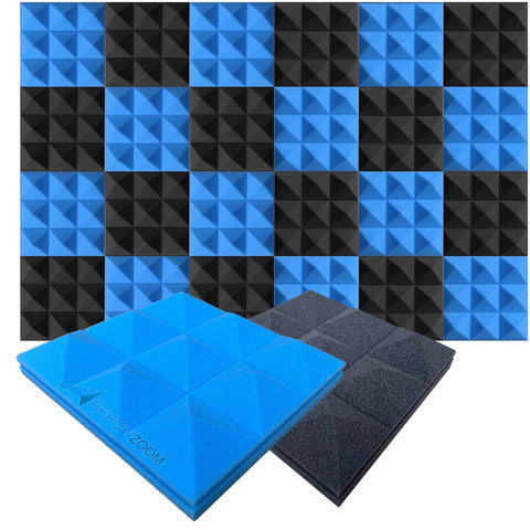 Arrowzoom™ PRO Series Soundproof Foam - Pyramid Plus - KK1194 Black & Blue / 24 pieces