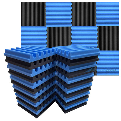 Arrowzoom™ PRO Series Soundproof Foam - Sea Wave Pro - KK1242 Black & Blue / 24 pieces