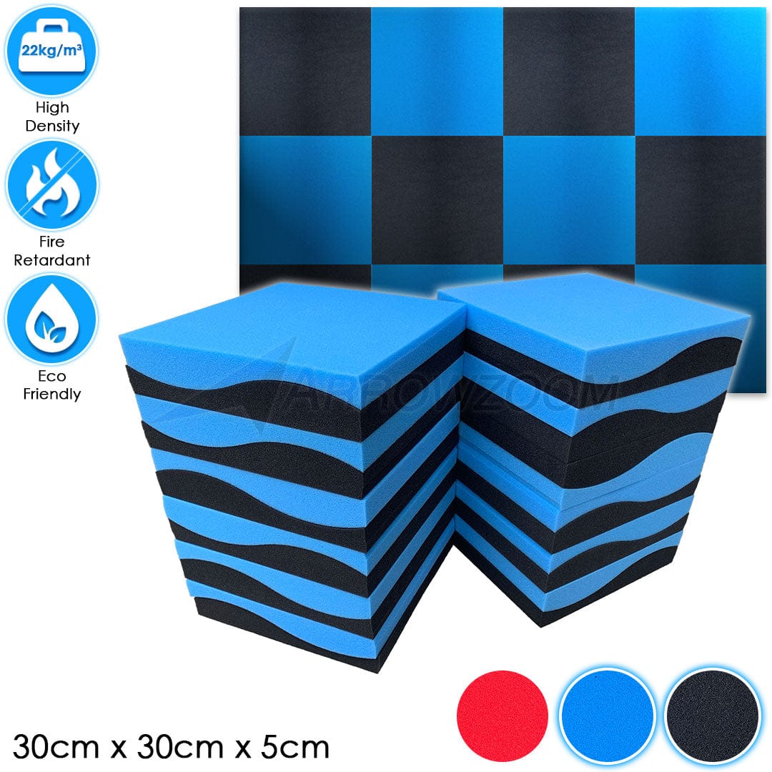 Arrowzoom™ PRO Series Soundproof Foam - Wave Pro - KK1199 Black & Blue / 24 pieces
