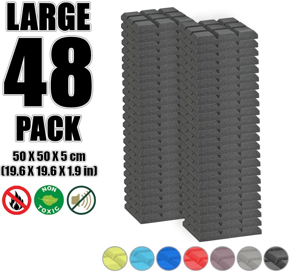 New 48 pcs Bundle Bevel Grid Type Acoustic Panels Sound Absorption Studio Soundproof Foam 7 Colors KK1046 Black
