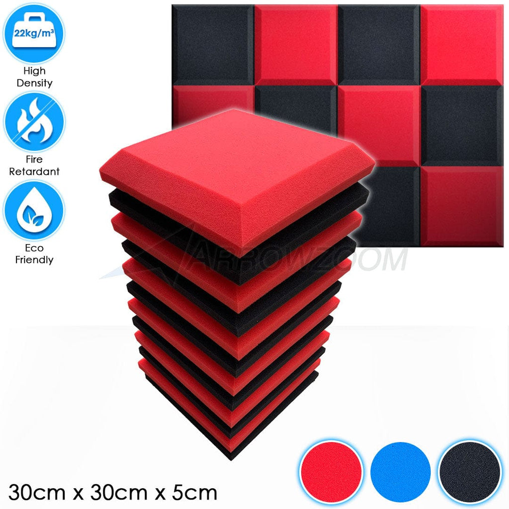 Arrowzoom™ PRO Series Soundproof Foam - Flat Bevel Pro - KK1196 Black & Red / 12 pieces