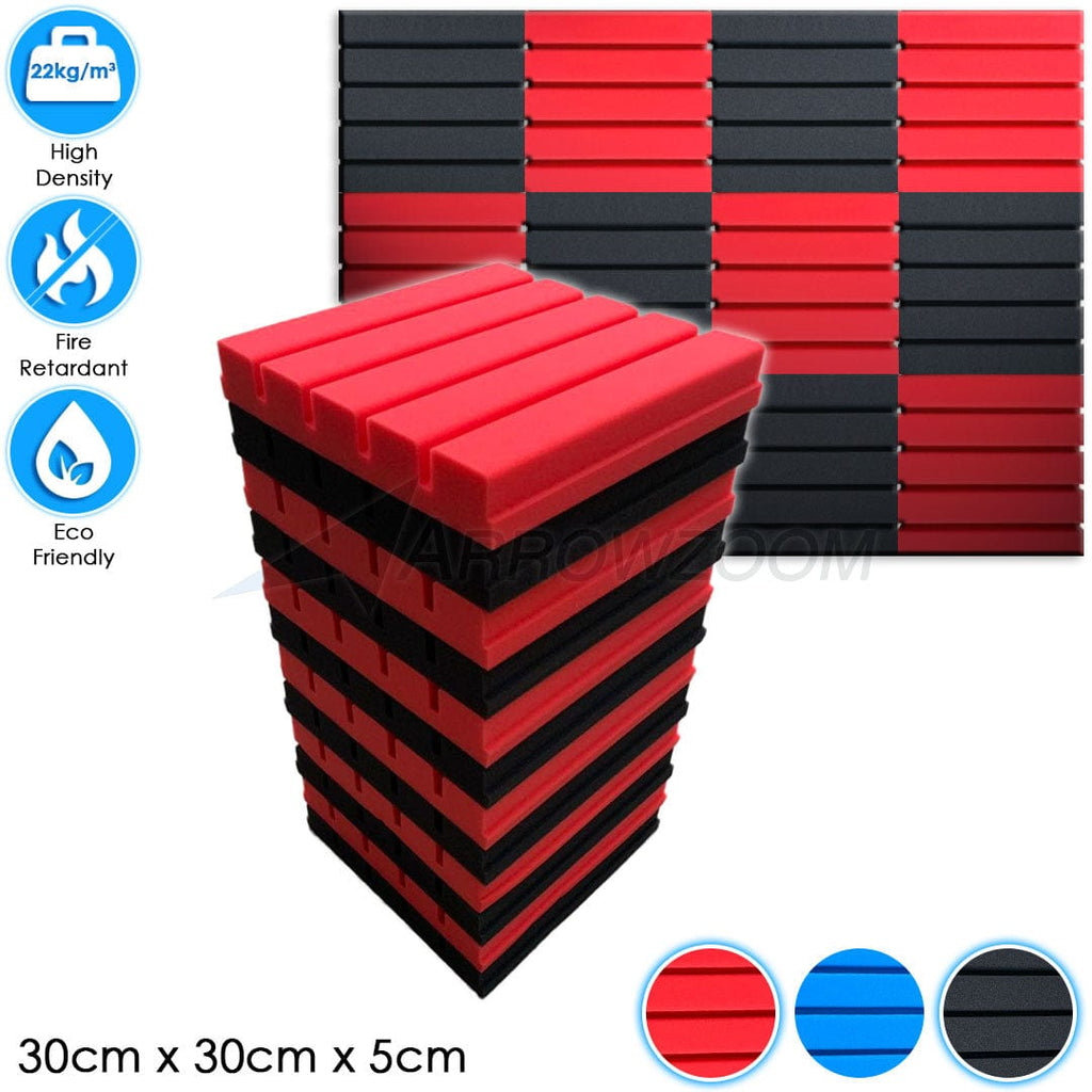 Arrowzoom™ PRO Series Soundproof Foam - Flat Wedge Pro - KK1198 Black & Red / 12 pieces