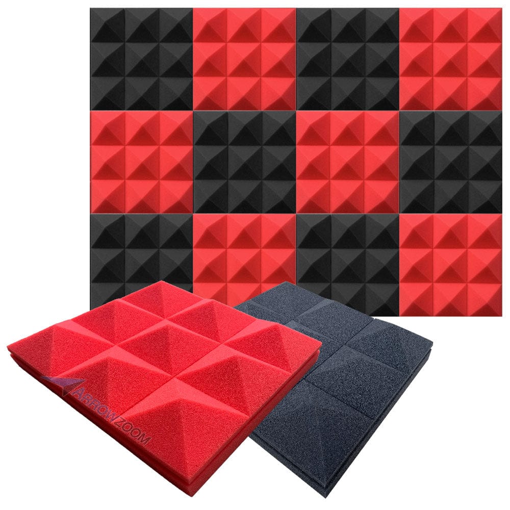 Arrowzoom™ PRO Series Soundproof Foam - Pyramid Plus - KK1194 Black & Red / 12 pieces
