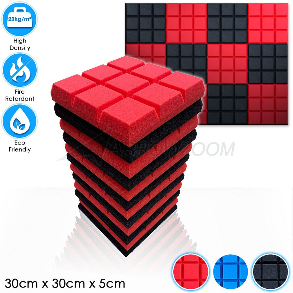 Arrowzoom™ PRO Series Soundproof Foam - Sudoku Pro - KK1195 Black & Red / 12 pieces