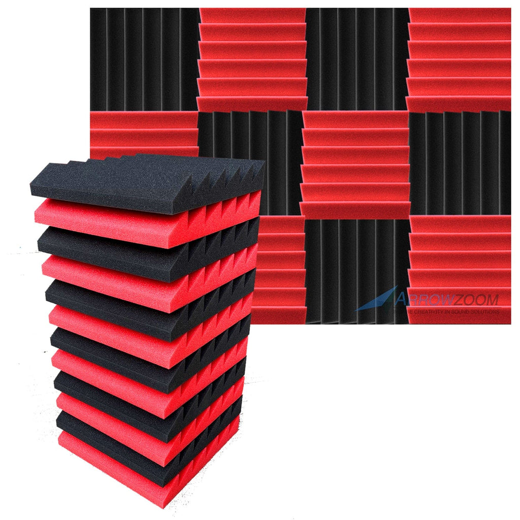 Arrowzoom™ PRO Series Soundproof Foam - Triangle Pro - KK1243 Black & Red / 12 pieces