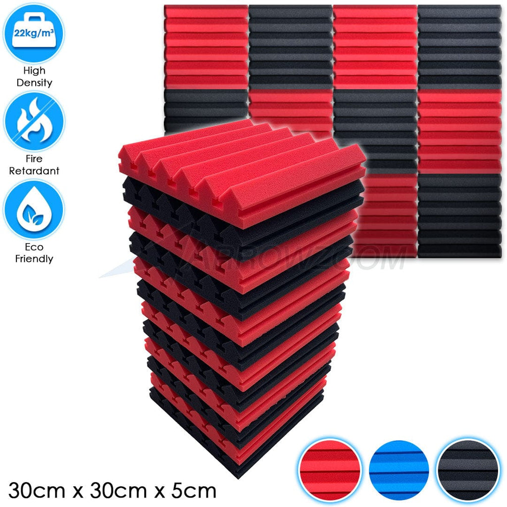 Arrowzoom™PRO Series Soundproof Foam - Wedge Pro - KK1200 - BUNDLE: 12 pieces - Black x Red