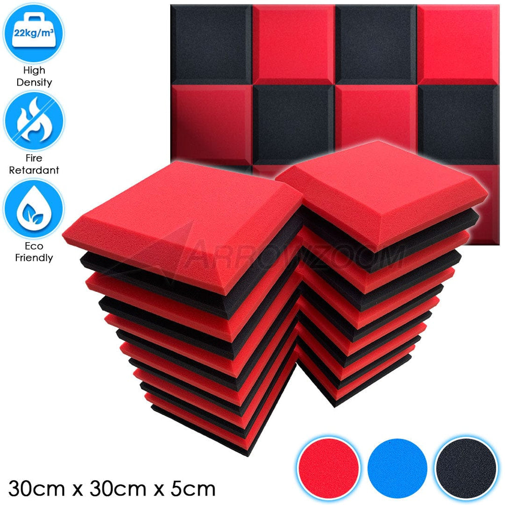 Arrowzoom™ PRO Series Soundproof Foam - Flat Bevel Pro - KK1196 Black & Red / 24 pieces