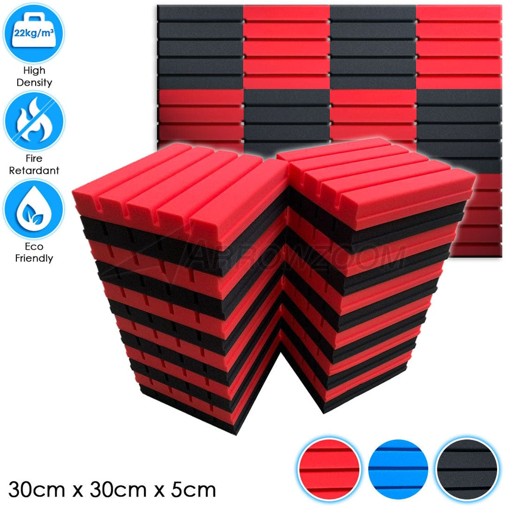 Arrowzoom™ PRO Series Soundproof Foam - Flat Wedge Pro - KK1198 Black & Red / 24 pieces