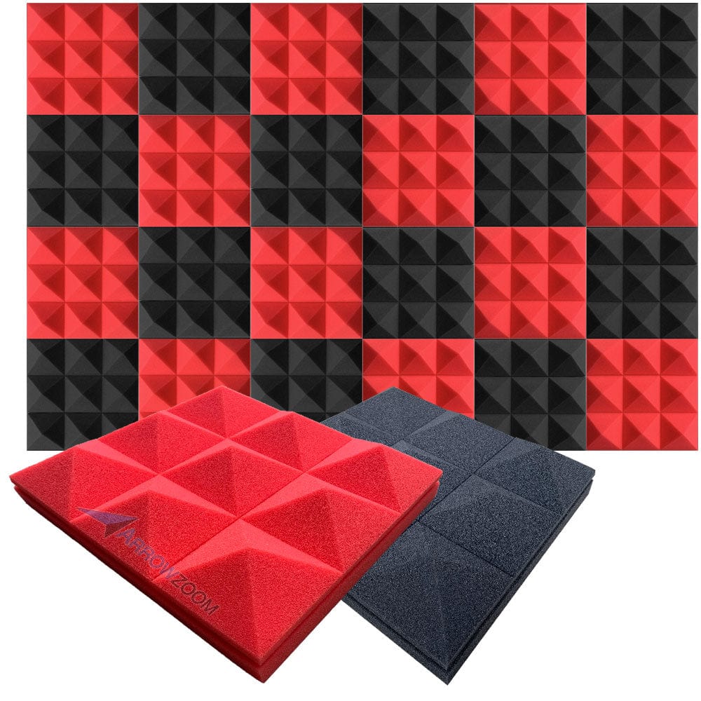 Arrowzoom™ PRO Series Soundproof Foam - Pyramid Plus - KK1194 Black & Red / 24 pieces