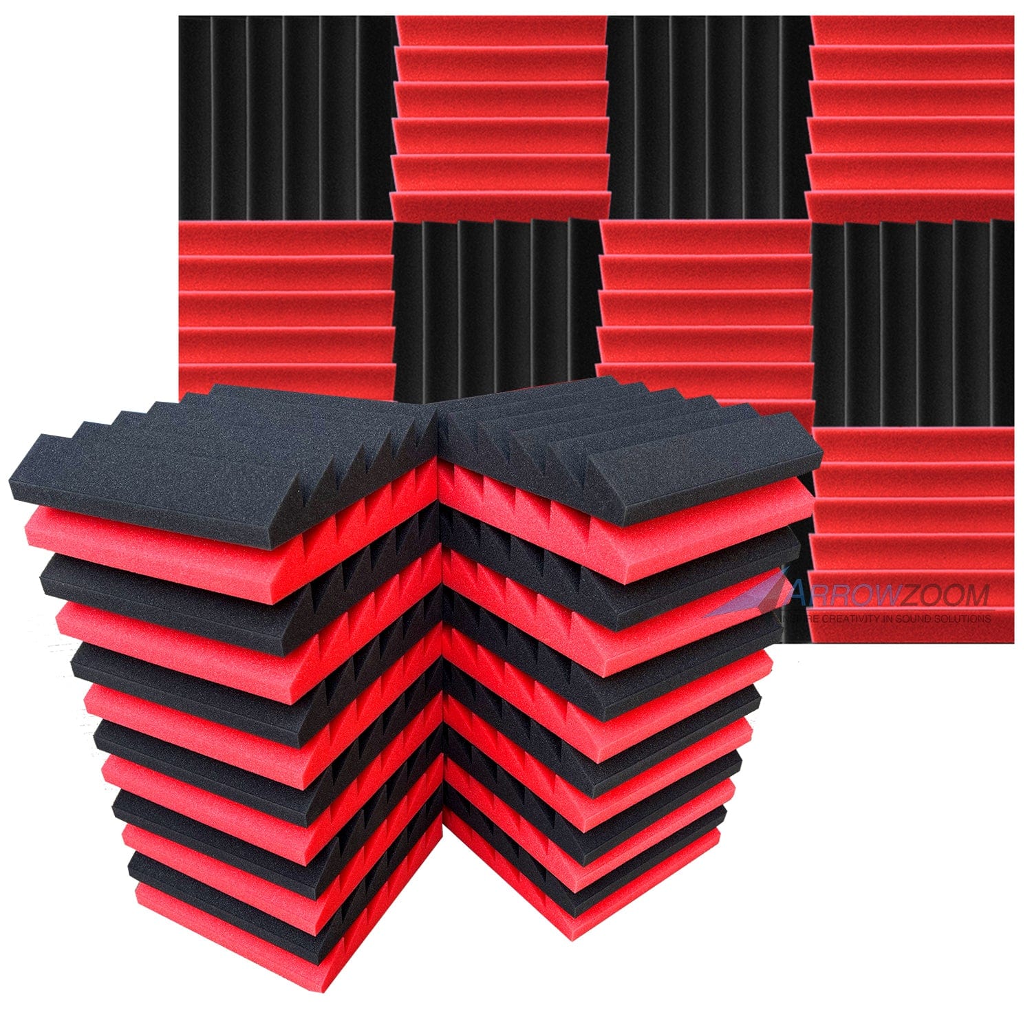 Arrowzoom™ PRO Series Soundproof Foam - Triangle Pro - KK1243 Black & Red / 24 pieces