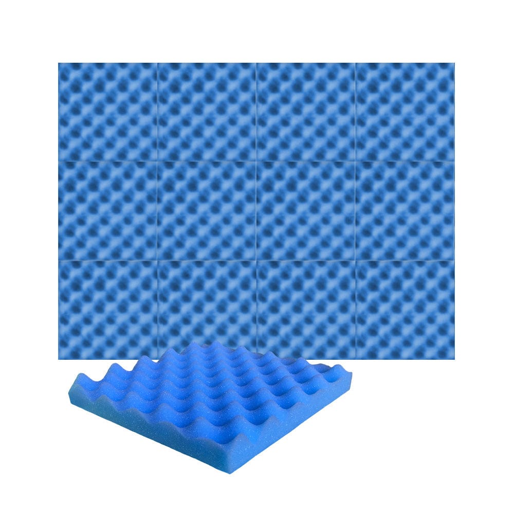 Arrowzoom Acoustic Eggcrate Foam - Solid Colors - KK1052 Blue / 12 Pieces - 25 x 25 x 3 cm / 10x10x2 in