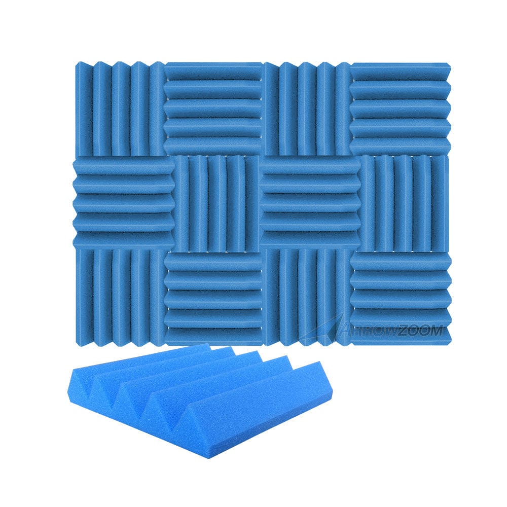 Arrowzoom Acoustic Wedge Tiles Foam - Solid Colors - KK1134 Blue / 12 Pieces - 25 x 25 x 5 cm / 10 x 10 x 2in