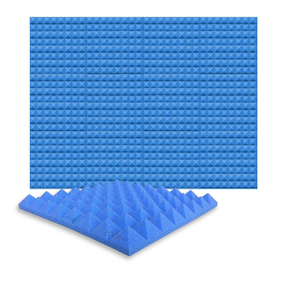 Arrowzoom Acoustic Pyramid Foam Series - Solid Colors - KK1034 Blue / 12 Pieces - 50 x 50 x 5 cm / 20 x 20 x 2 in
