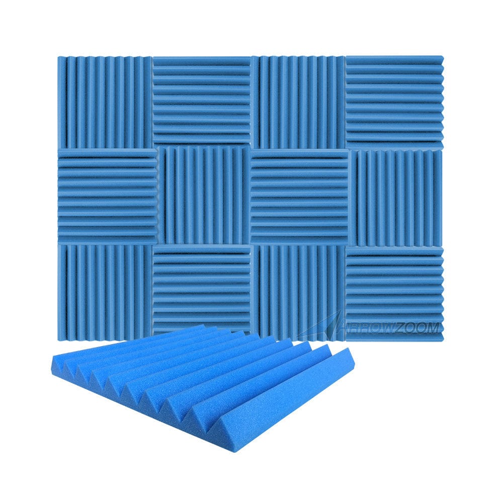 Arrowzoom Acoustic Wedge Tiles Foam - Solid Colors - KK1134 Blue / 12 Pieces - 50 x 50 x 5 cm / 20 x 20 x 2 in