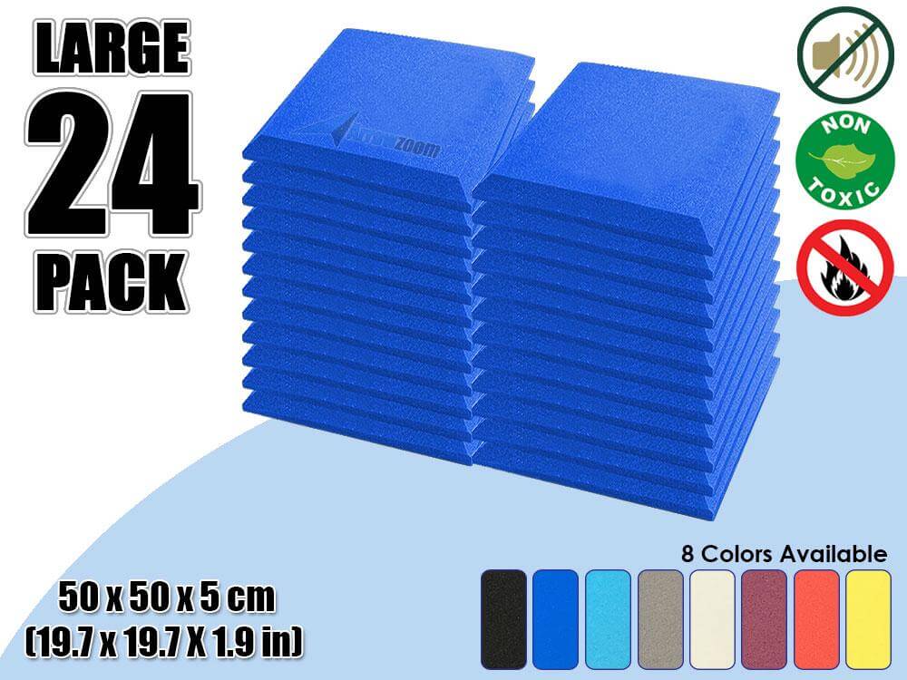 Arrowzoom Acoustic Panel Flat Bevel Tile - Solid Colors - KK1039 Blue / 24 Piece -50 x 50 x 5 cm / 20 x 20 x 2 in