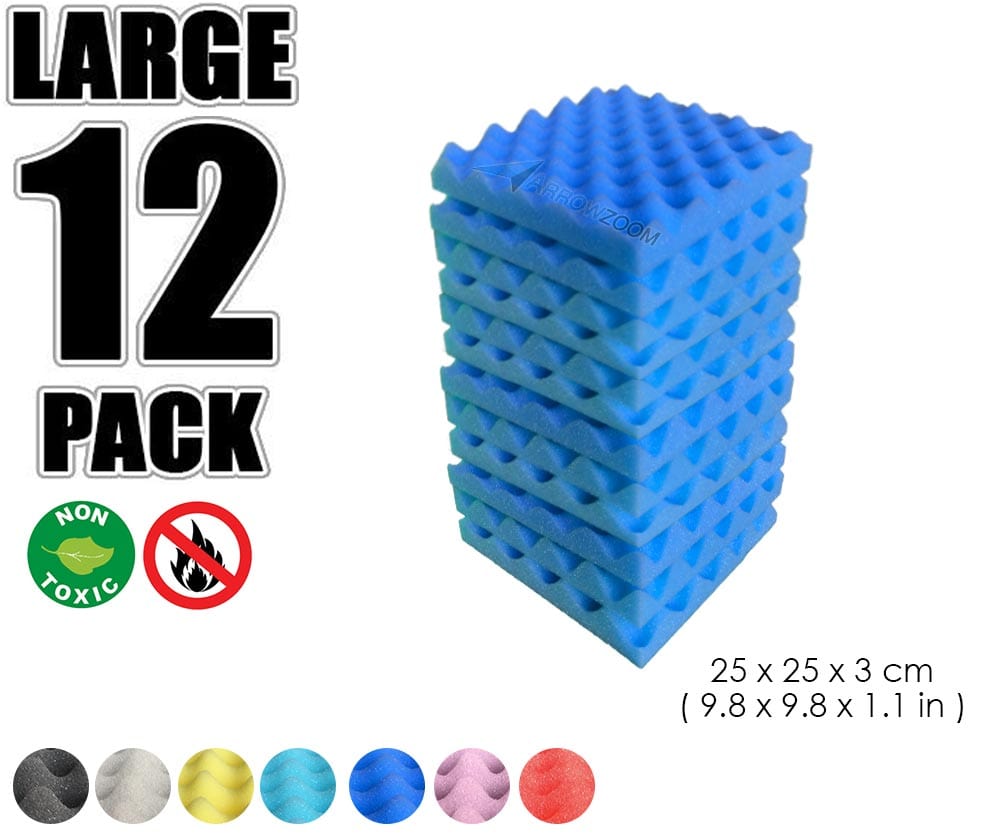 New 12 Pcs Bundle Egg Crate Convoluted Acoustic Tile Panels Sound Absorption Studio Soundproof Foam KK1052 Blue / 25 X 25 X 3 cm (9.8 X 9.8 X 1.1 in)
