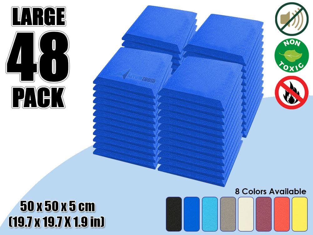 Arrowzoom Acoustic Panel Flat Bevel Tile - Solid Colors - KK1039 Blue / 48 Piece -50 x 50 x 5 cm / 20 x 20 x 2 in