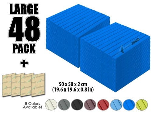 Arrowzoom Acoustic Flat Wedge Foam - Solid Colors - KK1035 Blue / 48 PIECES - 50 X 50 X 2 CM