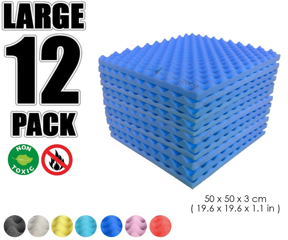 New 12 Pcs Bundle Egg Crate Convoluted Acoustic Tile Panels Sound Absorption Studio Soundproof Foam KK1052 Blue / 50 X 50 X 3 cm (19.6 X 19.6 X 1.1 in)