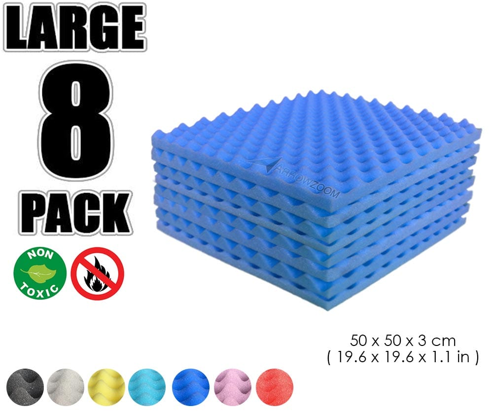 New 8 Pcs Bundle Egg Crate Convoluted Acoustic Tile Panels Sound Absorption Studio Soundproof Foam 8 Colors KK1052 Blue / 50 X 50 X 3 cm (19.7 X 19.7 X 1.1 in)