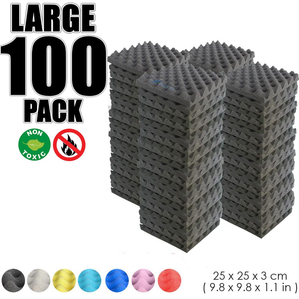 Arrowzoom 100 pcs Bundle Acoustic Foam Eggcrate / 100 Pieces - 25 x 25cm / Black