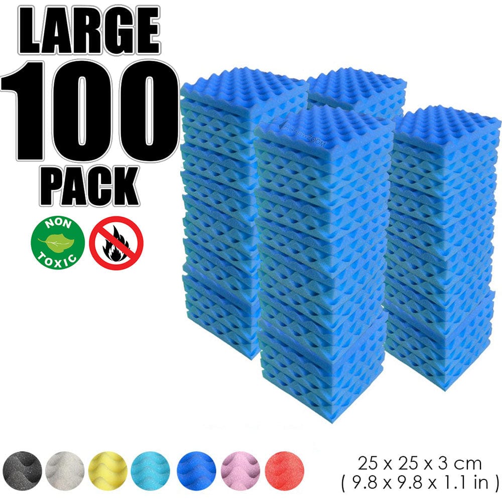 Arrowzoom 100 pcs Bundle Acoustic Foam Eggcrate / 100 Pieces - 25 x 25cm / Blue