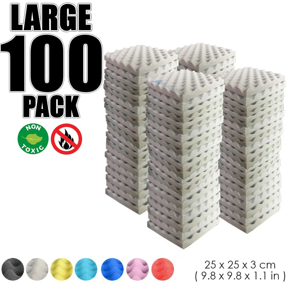 Arrowzoom 100 pcs Bundle Acoustic Foam Eggcrate / 100 Pieces - 25 x 25cm / Gray