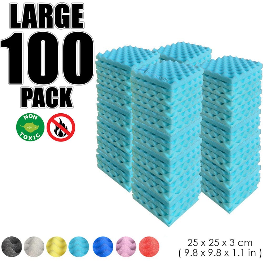 Arrowzoom 100 pcs Bundle Acoustic Foam Eggcrate / 100 Pieces - 25 x 25cm / Light Blue