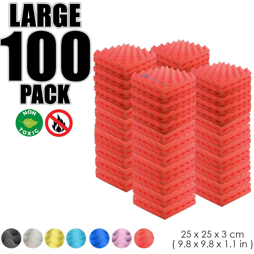 Arrowzoom 100 pcs Bundle Acoustic Foam Eggcrate / 100 Pieces - 25 x 25cm / Red