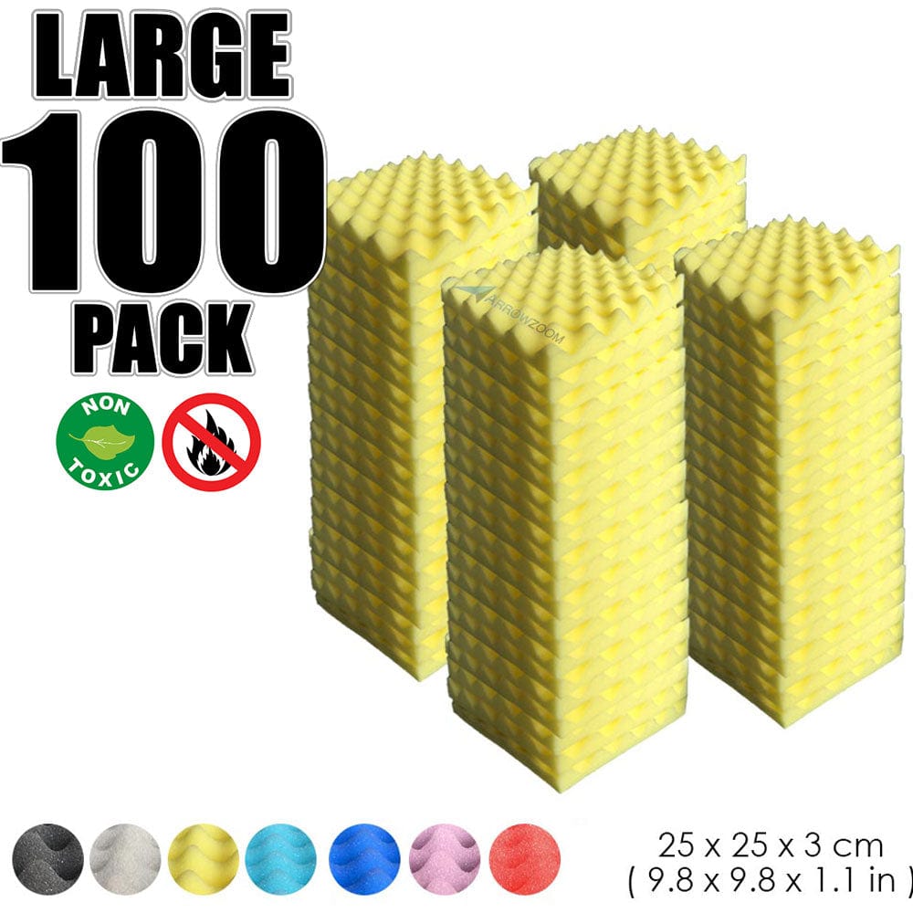 Arrowzoom 100 pcs Bundle Acoustic Foam Eggcrate / 100 Pieces - 25 x 25cm / Yellow