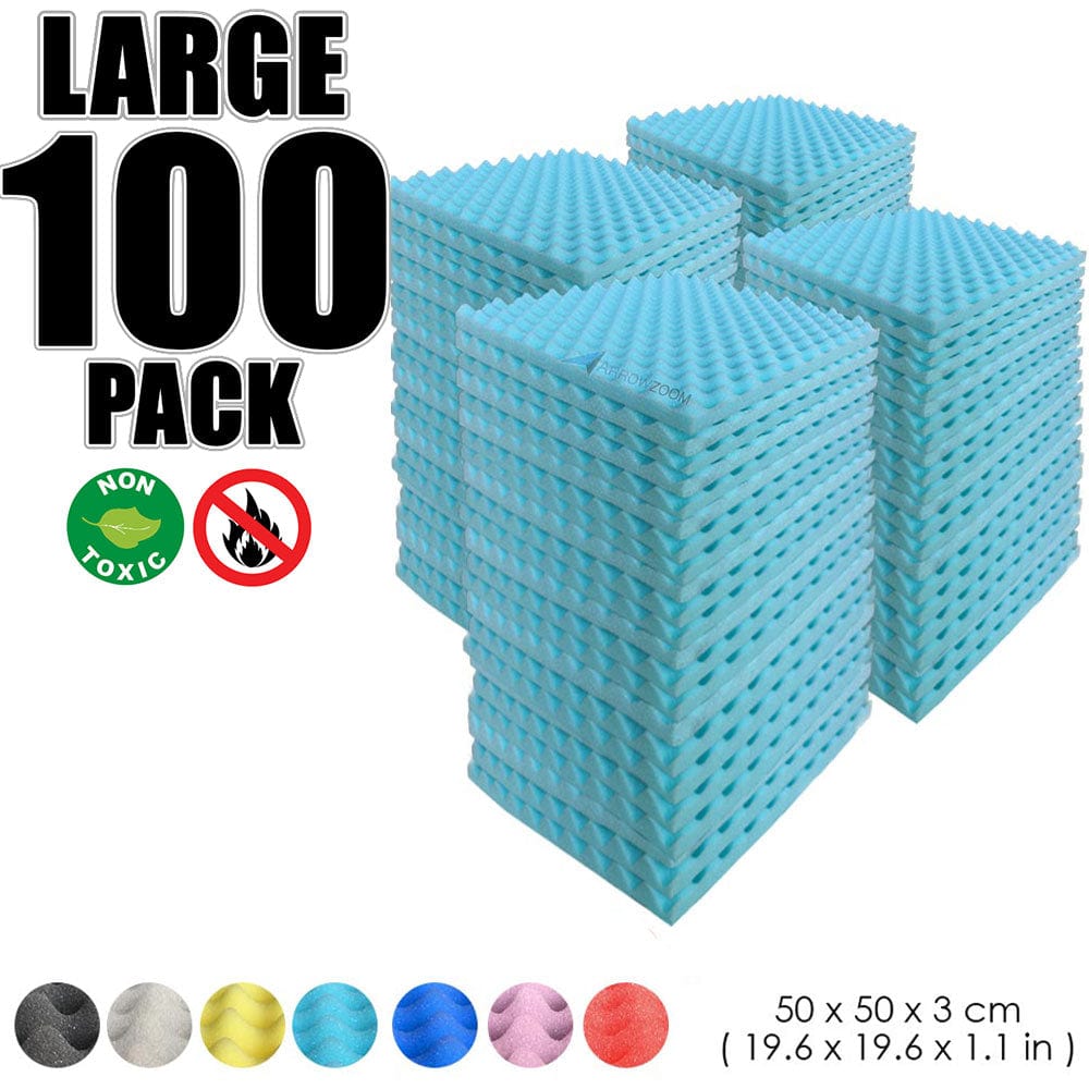 Arrowzoom 100 pcs Bundle Acoustic Foam Eggcrate / 100 Pieces - 50 x 50cm / Light Blue